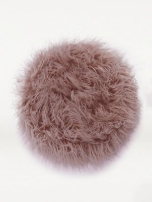 Pink Mongolian Faux Fur Seat Cushion Pad Home at ASDA