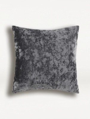 Charcoal Crushed Velvet Cushion Home at ASDA