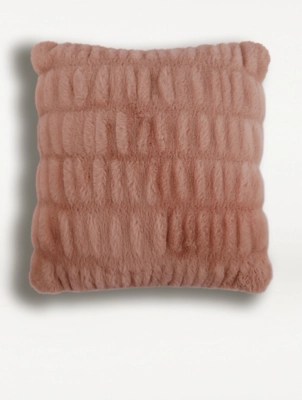 Pink Textured Faux Fur Cushion Home at ASDA