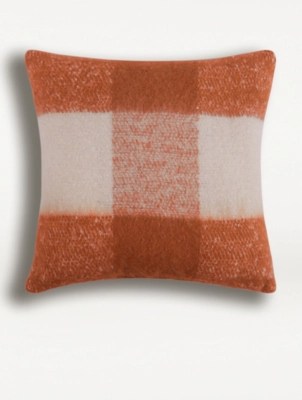Orange Cosy Check Cushion Home at ASDA
