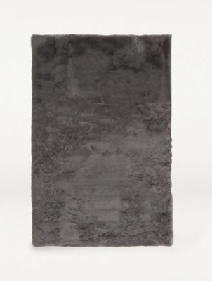 Grey Luxury Faux Fur Rug Home at ASDA