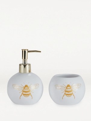 White Foil Bee Dispenser & Tumbler Set Home at ASDA