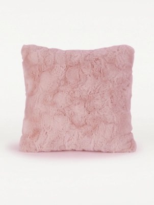 Pink Faux Fur Cushion Home at ASDA