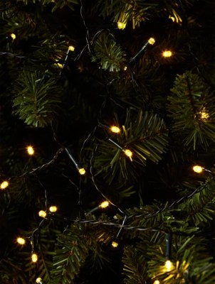 200 Warm White LED Battery Powered String Lights on Green Cable