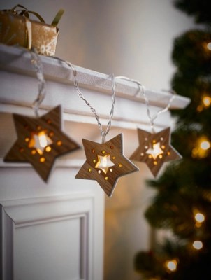 Wooden Star Christmas String Lights Pack of 10 Christmas at ASDA