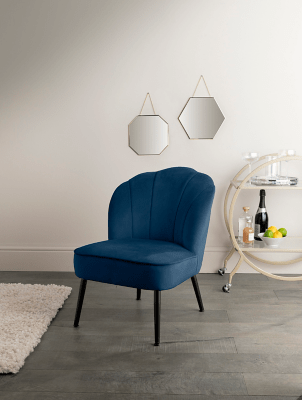 Navy Velvet Cocktail Accent Chair Home at ASDA