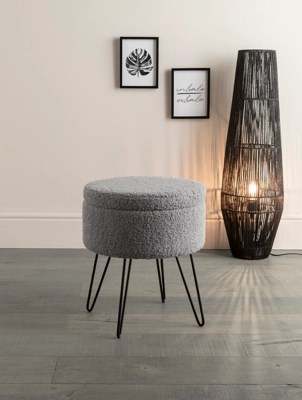Grey Sherpa Storage Stool Home at ASDA