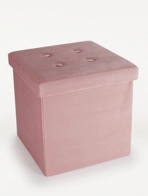 Small Pink Velvet Storage Cube Home at ASDA