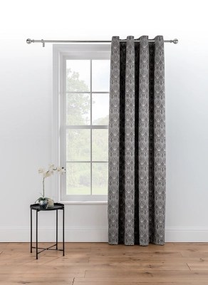 Charcoal Geometric Foil Single Panel Eyelet Curtain Home at ASDA