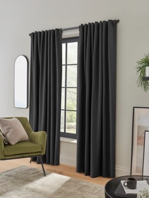 Black Blackout Hidden Tab Top Curtains Home at ASDA