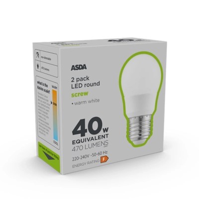 LED Round 40W Large Screw Lightbulb Home at ASDA
