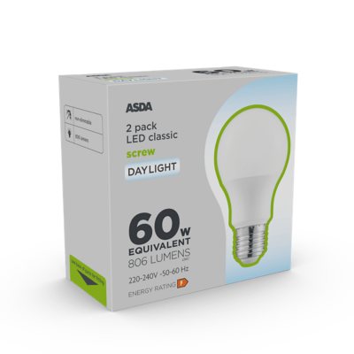 LED Classic 60W Large Screw Daylight Lightbulb Home at ASDA