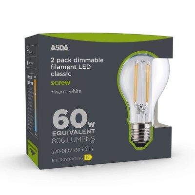 LED Filament Classic 60W Large Screw Dimmable Clear Lightbulb Home