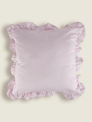 Plain Lilac Frill Cushion Home at ASDA