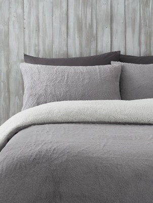 Grey Faux Fur Super Soft Reversible Duvet Set Home at ASDA