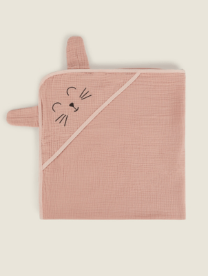 Pink Muslin Hooded Blanket Home at ASDA