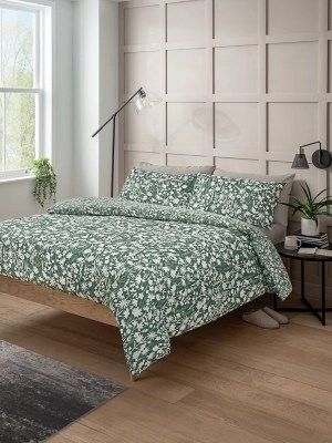 Green Shadow Floral Reversible Duvet Cover Set Home at ASDA