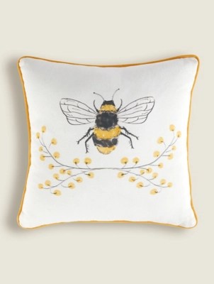 Yellow Bee Meadow Cushion Home at ASDA