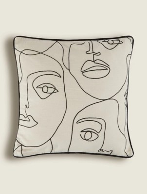 Monochrome Face Graphic Tufted Cushion Home at ASDA