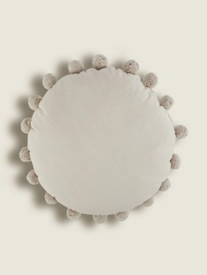 Natural Round Pom Pom Cushion Home at ASDA