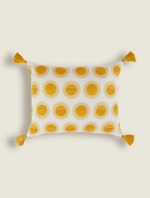 Yellow Tufted Sun Print Cushion Home at ASDA