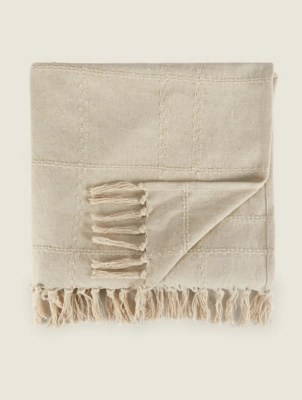 Natural Linen Grid Throw Home at ASDA