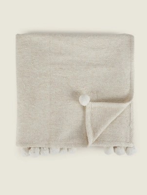 Natural Marl Pom Pom Throw Home at ASDA