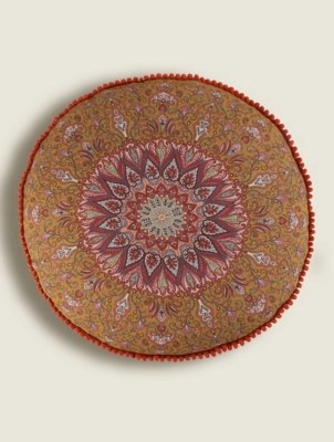 Yellow Mandala Print Round Cushion Home at ASDA