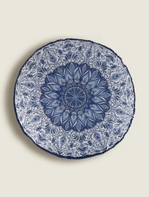 Blue Mandala Print Round Floor Cushion Home at ASDA