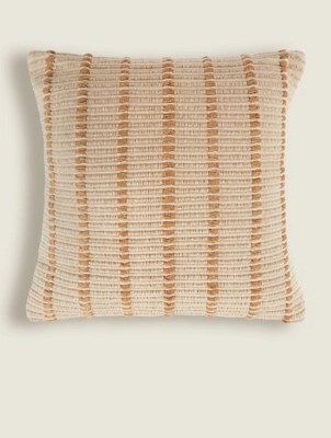 Natural Ribbed Woven Cotton and Jute Cushion Home at ASDA