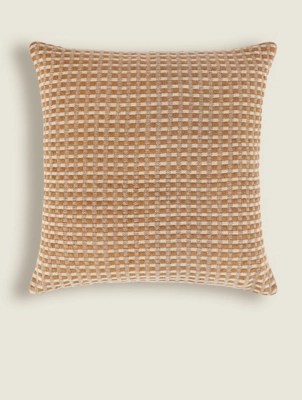 Natural Woven Cotton and Raffia Grid Cushion Home at ASDA