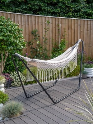 Black Boho Hammock With Stand Outdoor & Garden at ASDA