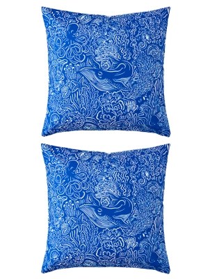 Blue & White Sketch Ocean Scatter Cushions Set of 2 Outdoor & Garden