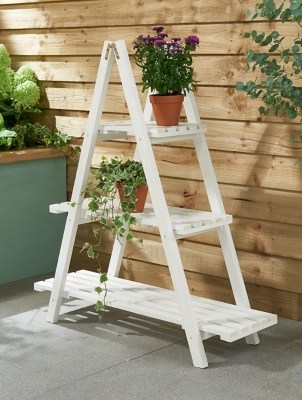 White Wooden 3 Tier Plant Stand Outdoor & Garden at ASDA