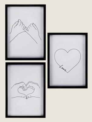 Hand Love Framed Wall Art Set of 3 Home at ASDA