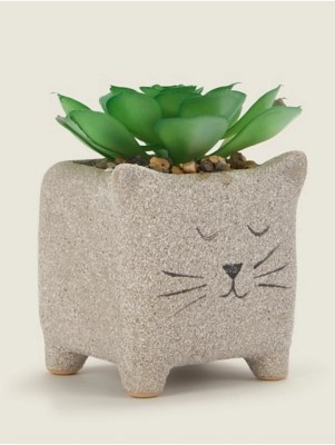 Grey Artificial Succulent In CatShaped Pot Home at ASDA