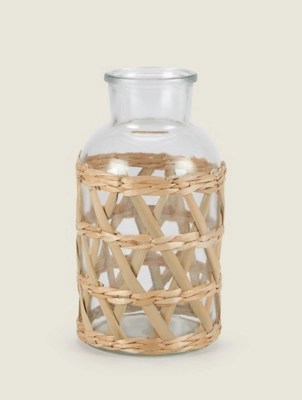 Clear Bottle Vase With Handwoven Rattan Detail Home at ASDA