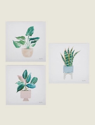 Plant Print Wall Canvas Set of 3 Home at ASDA