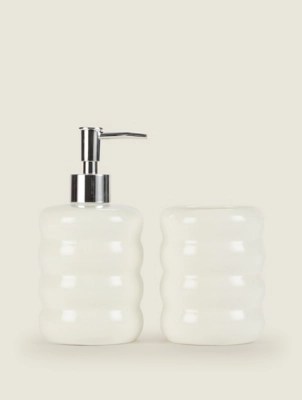Cream Bubble Soap Dispenser and Tumbler Set Home at ASDA
