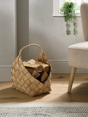 Natural Woven Wood Basket Home at ASDA