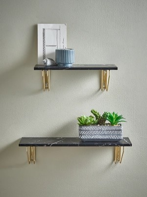 Black MarbleEffect Shelf Set of 2 Home at ASDA