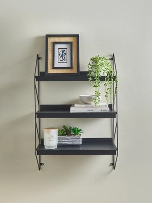 Black Metal 3Tier Wall Shelf Home at ASDA