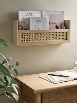 Natural French Cane Book Display Shelf Home at ASDA