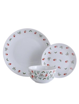 White Christmas Robin Print Dinner Set 12 Piece Home at ASDA