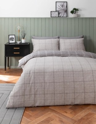 Grey Check Easy Care Reversible Duvet Set Home at ASDA