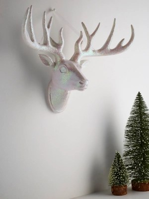 White Christmas Glitter Stag Head Ornament Christmas at ASDA