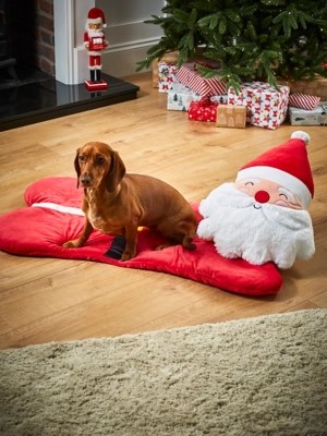 Red & White Christmas Santa Dog Bed Home at ASDA