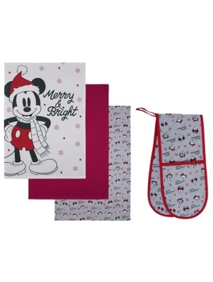 Mickey Mouse Christmas Tea Towels & Oven Glove Set Home at ASDA