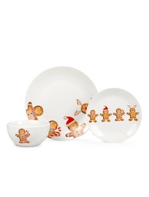 White Christmas Gingerbread Man Dinner Set 12 Piece Home at ASDA