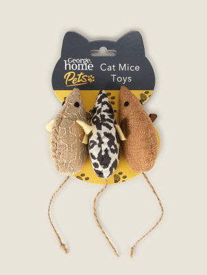 Natural 3 Cat Mice Toys Home at ASDA